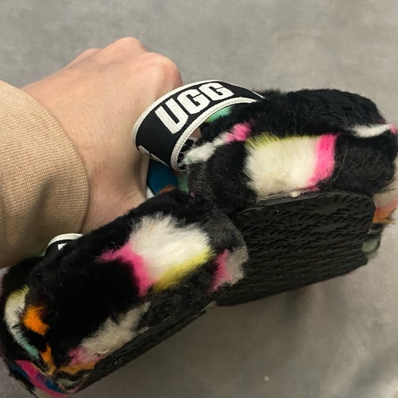 UGG Kids' Girls' Fluff Yeah Check Slingback Sandals in Black Multicolor Size 4 - Picture 8 of 8